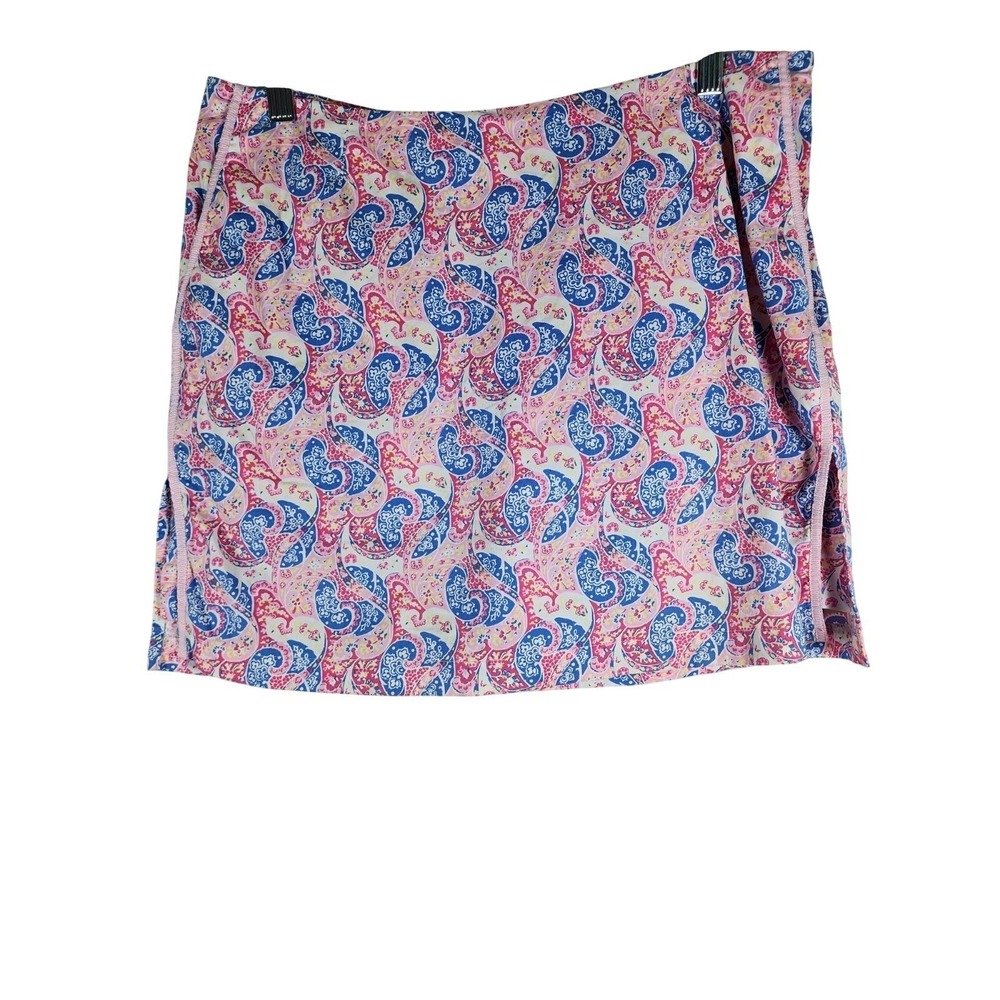 Preppy Coastal Paisley Golf Skort Golfini Women 12 Pink Blue Stretch Chic Tennis